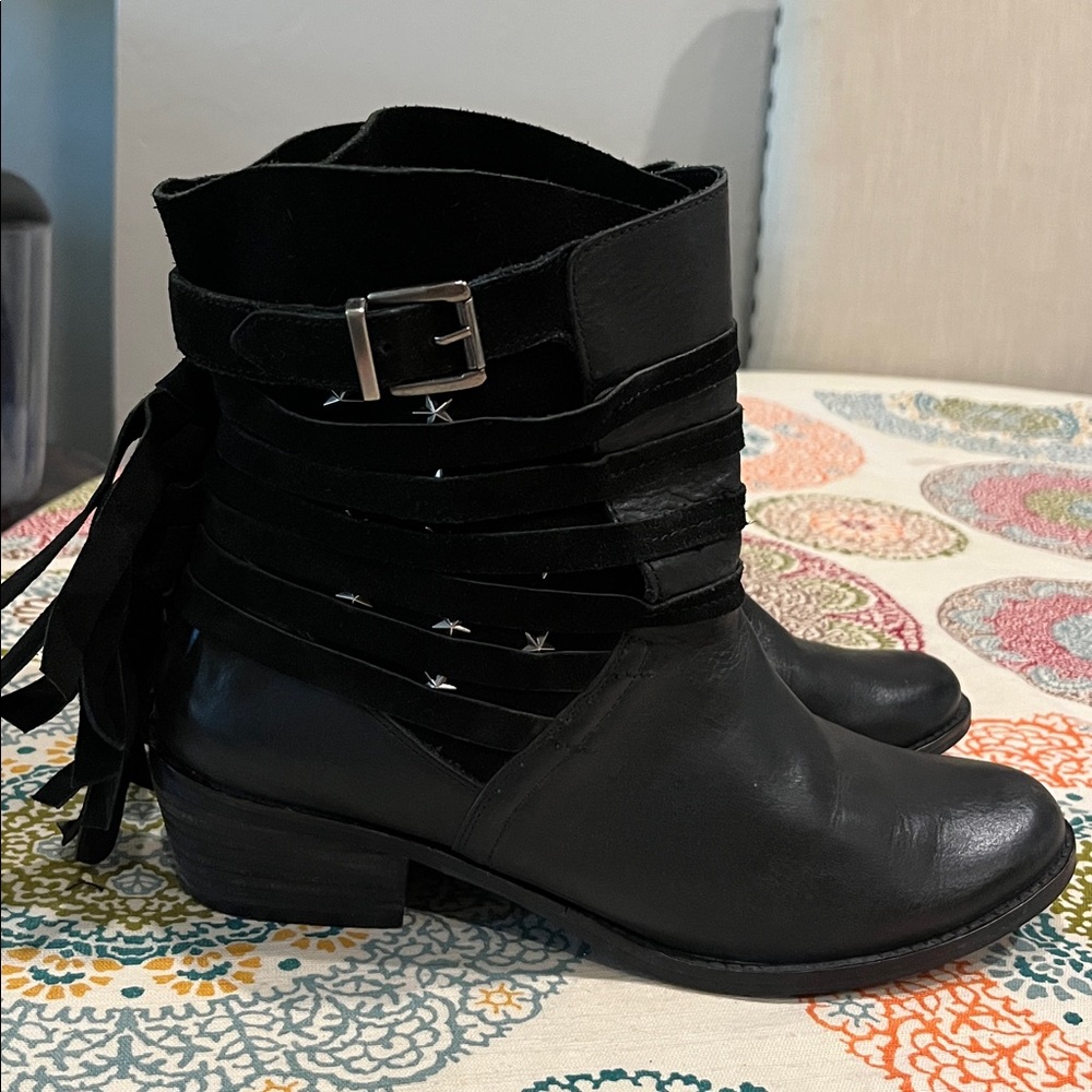 Naughty Monkey Boho Studded Black Leather Boots size 8.5 women’s
